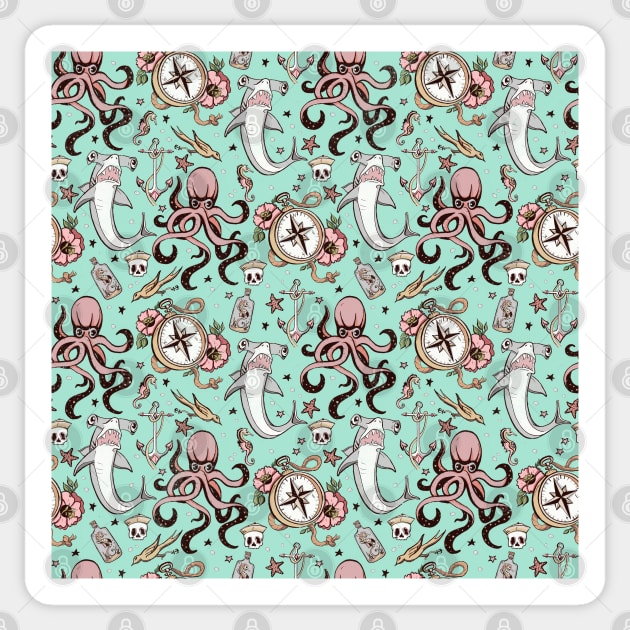 Octopus and Hammerhead Pattern Sticker by IrenesGoodies